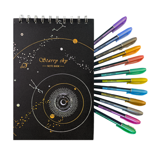 Croquera Hojas Negras + 12 Lápices Metalizados Kawaii