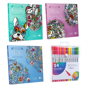 Box Regalo Set 3 Libros Mandalas + 24 Lápices Doble Punta
