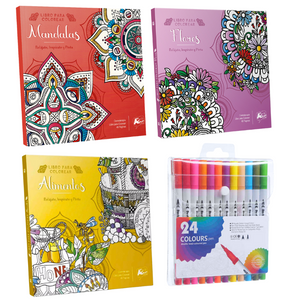 Box Regalo Set 3 Libros Mandalas + 24 Lápices Doble Punta